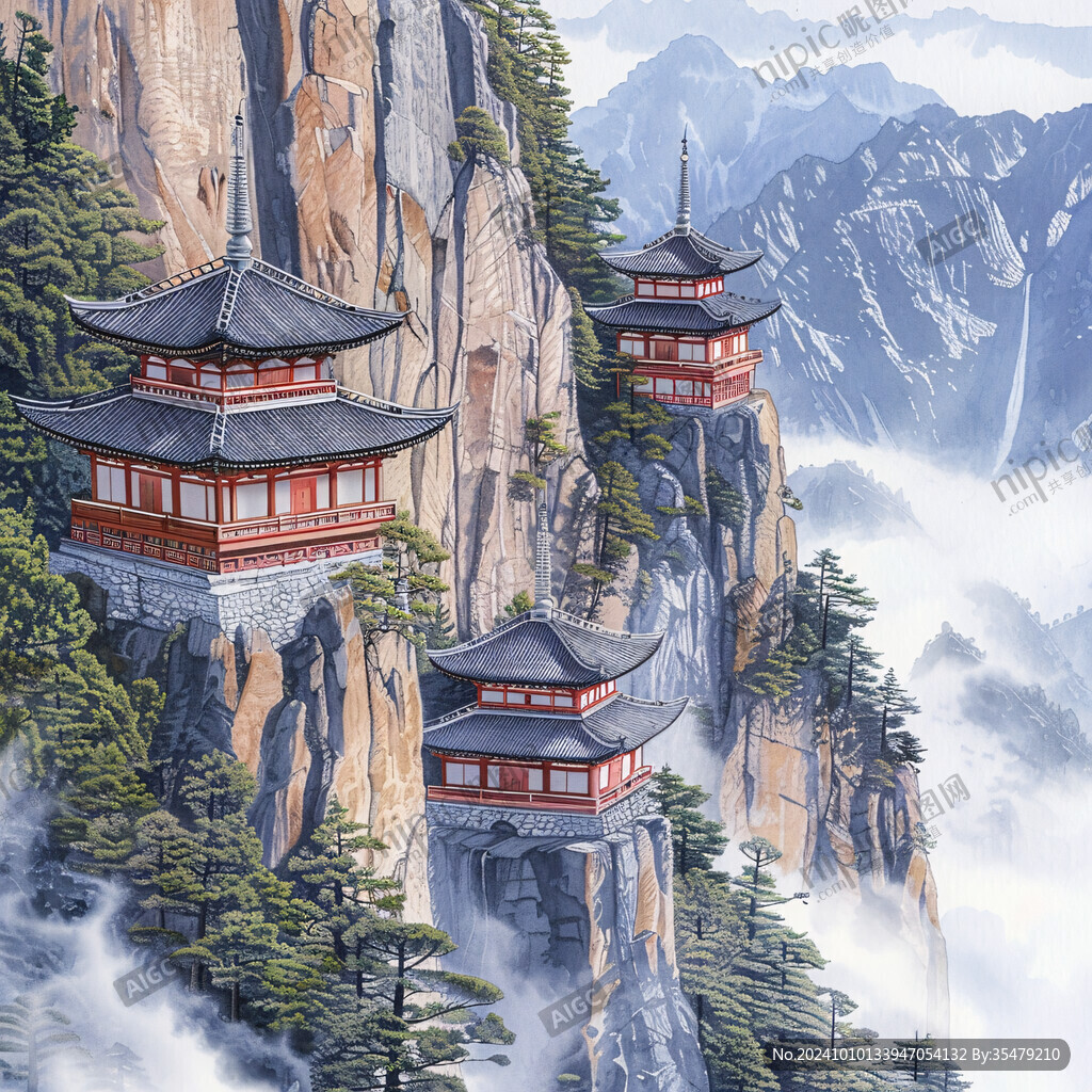 楼阁仙景插画