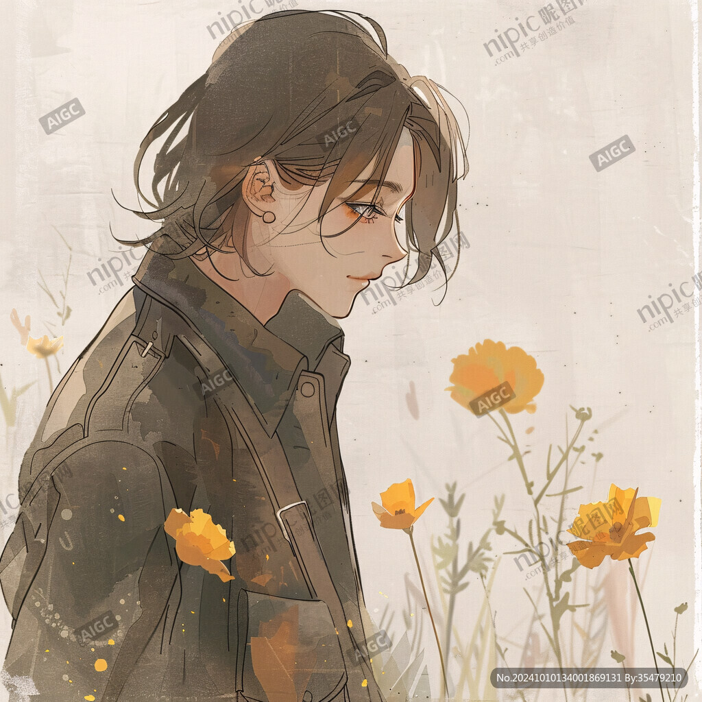 鲜花散步的男生