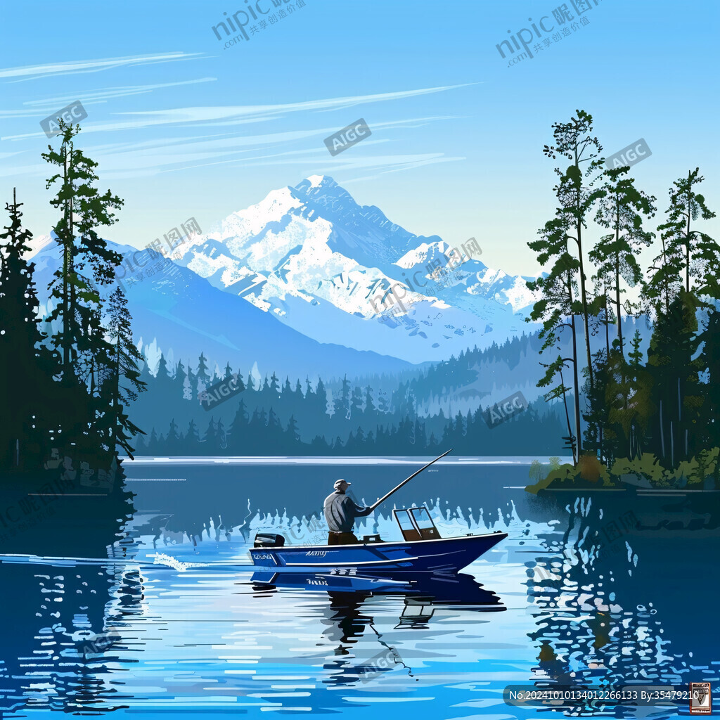 雪山渔舟河流山峰环保