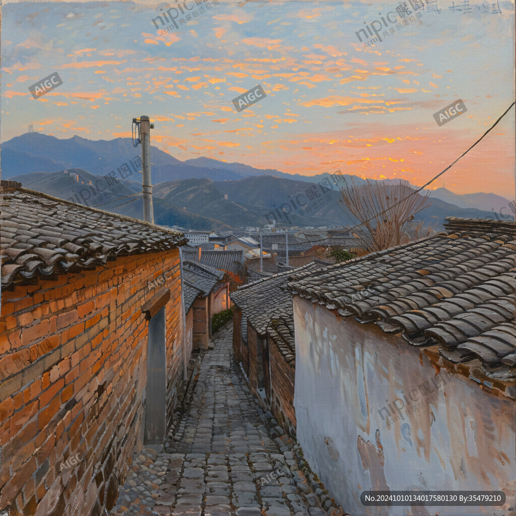 古村巷道夕阳