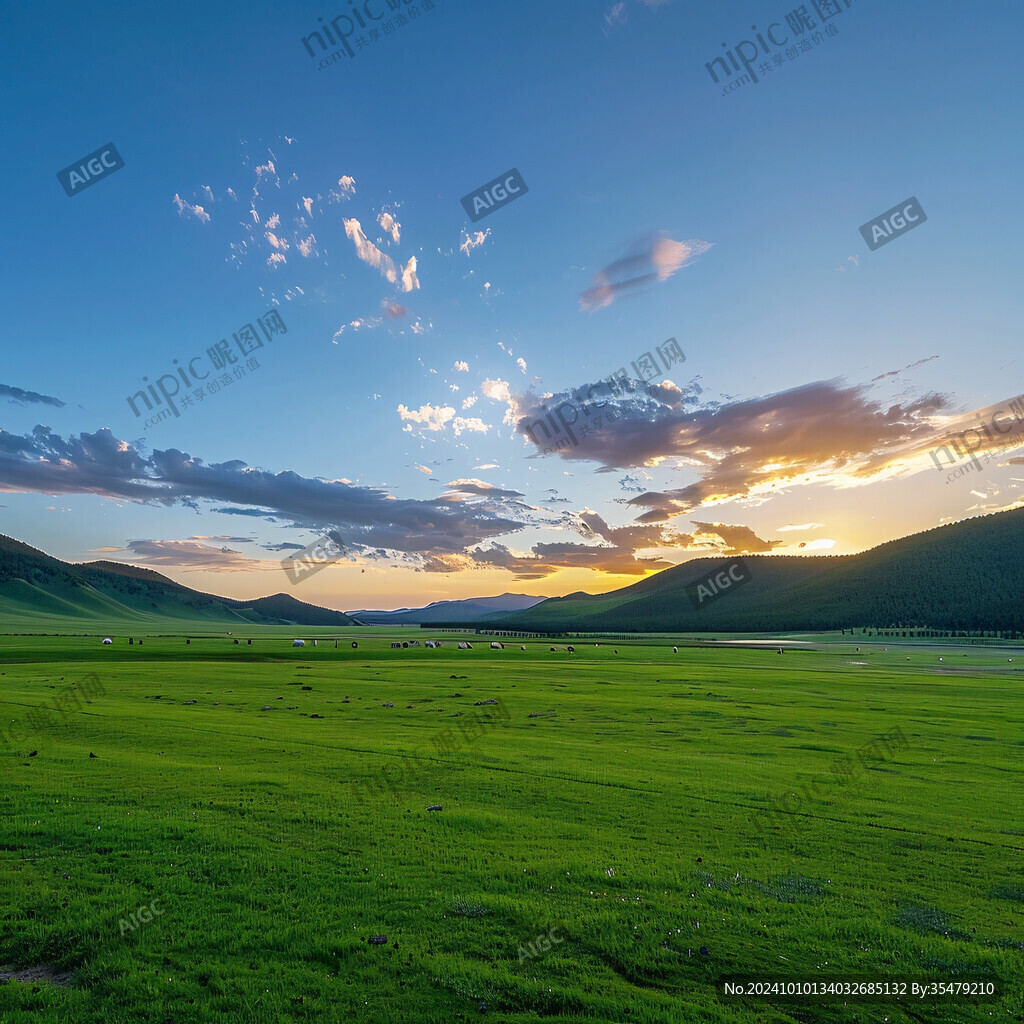 草原湖泊日出