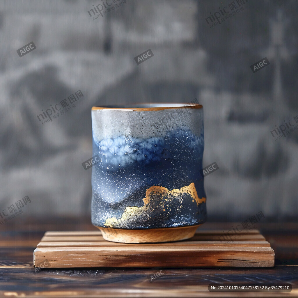 蓝色冰裂纹茶杯