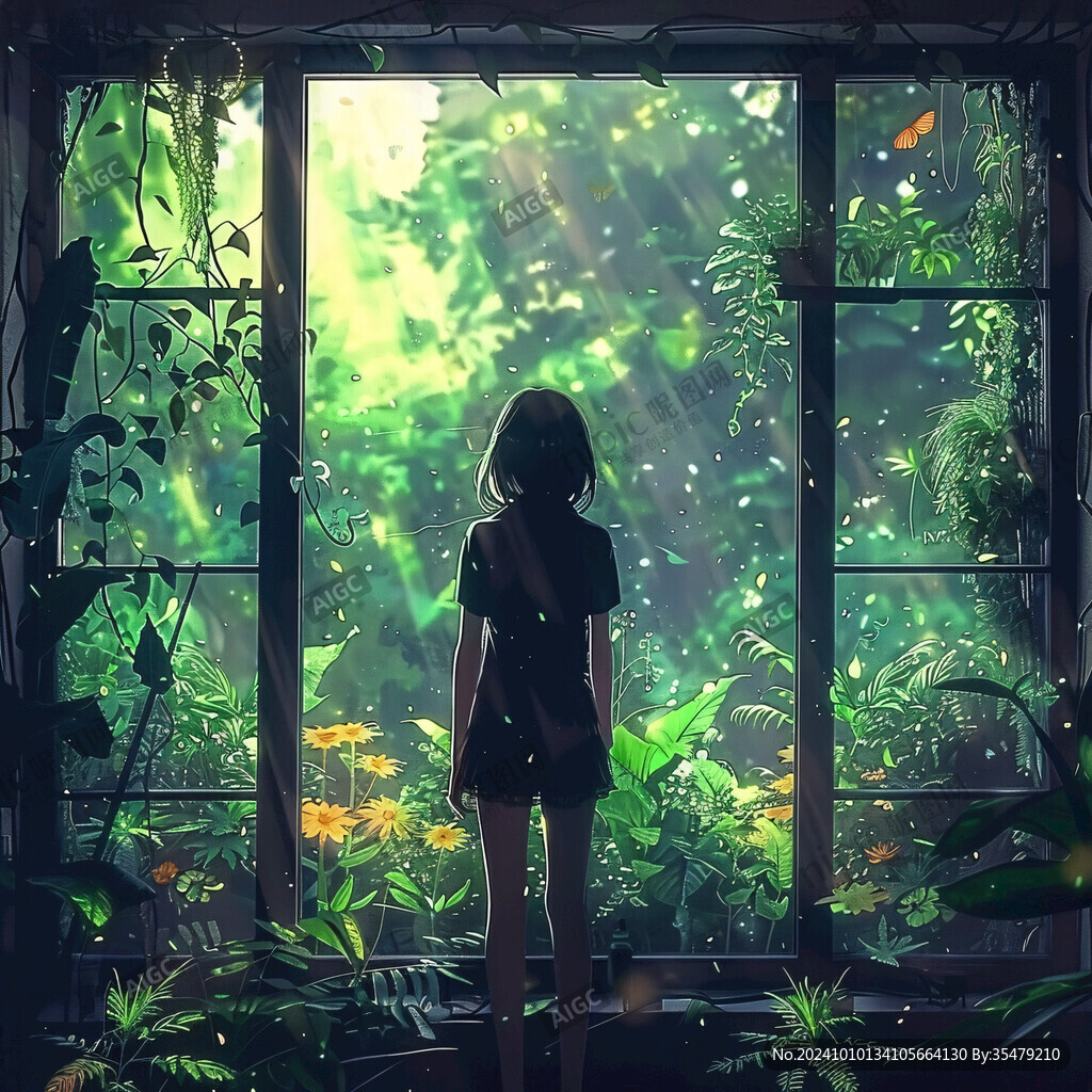 场景插画植物少女