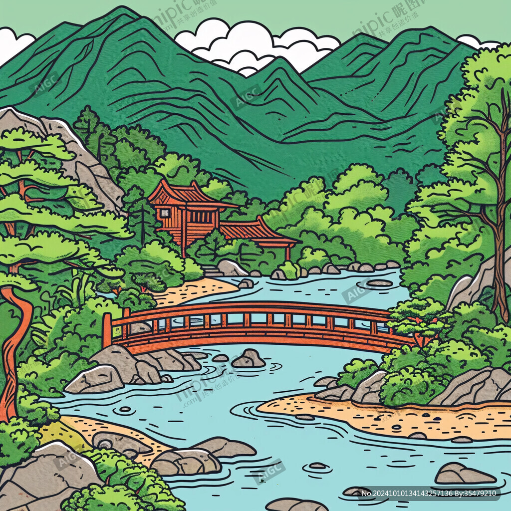 山川河流山峰小桥流水