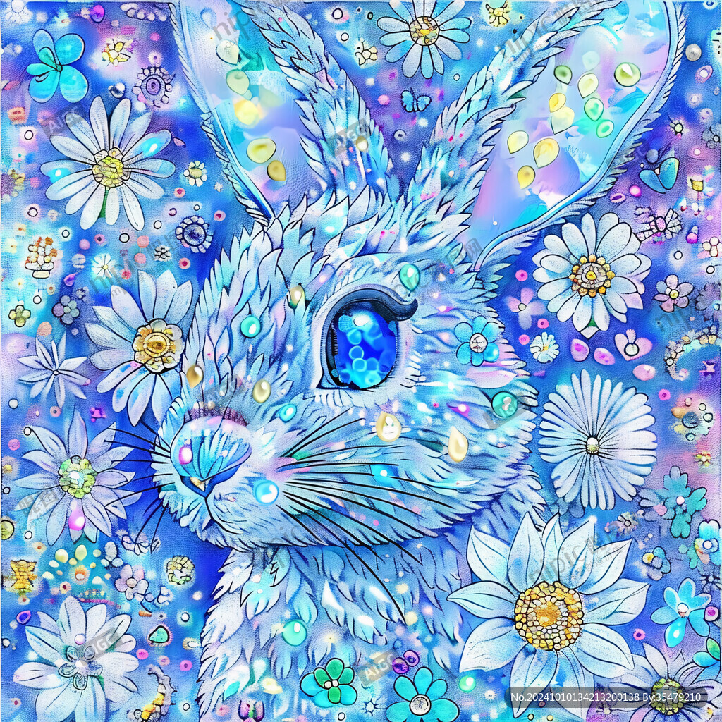 兔子图案插画丝巾设计