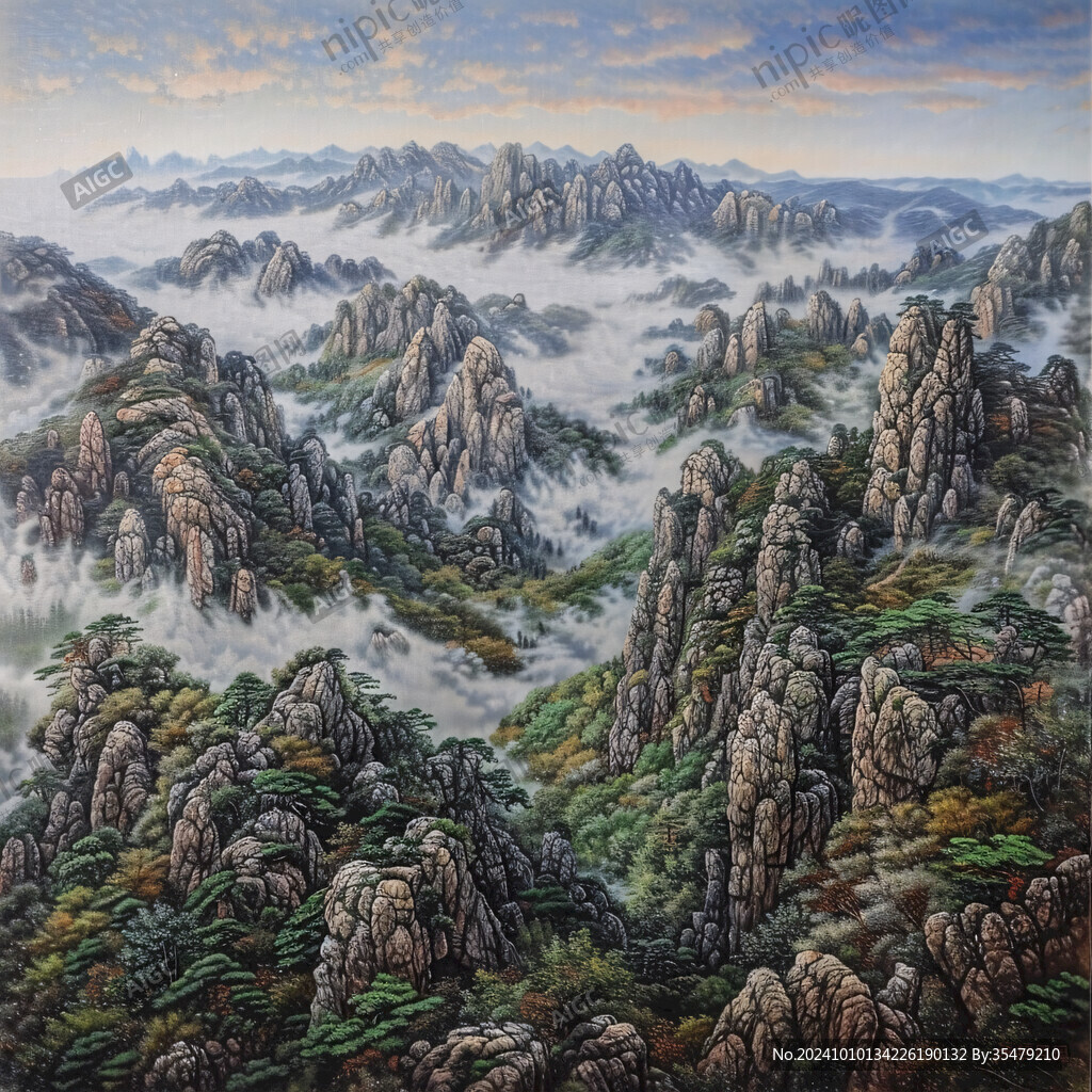 伏牛山主峰油画