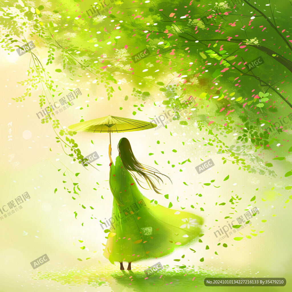 春天烟雨美人图