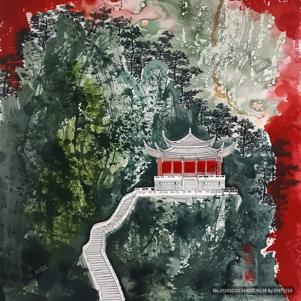 插画爱晚亭