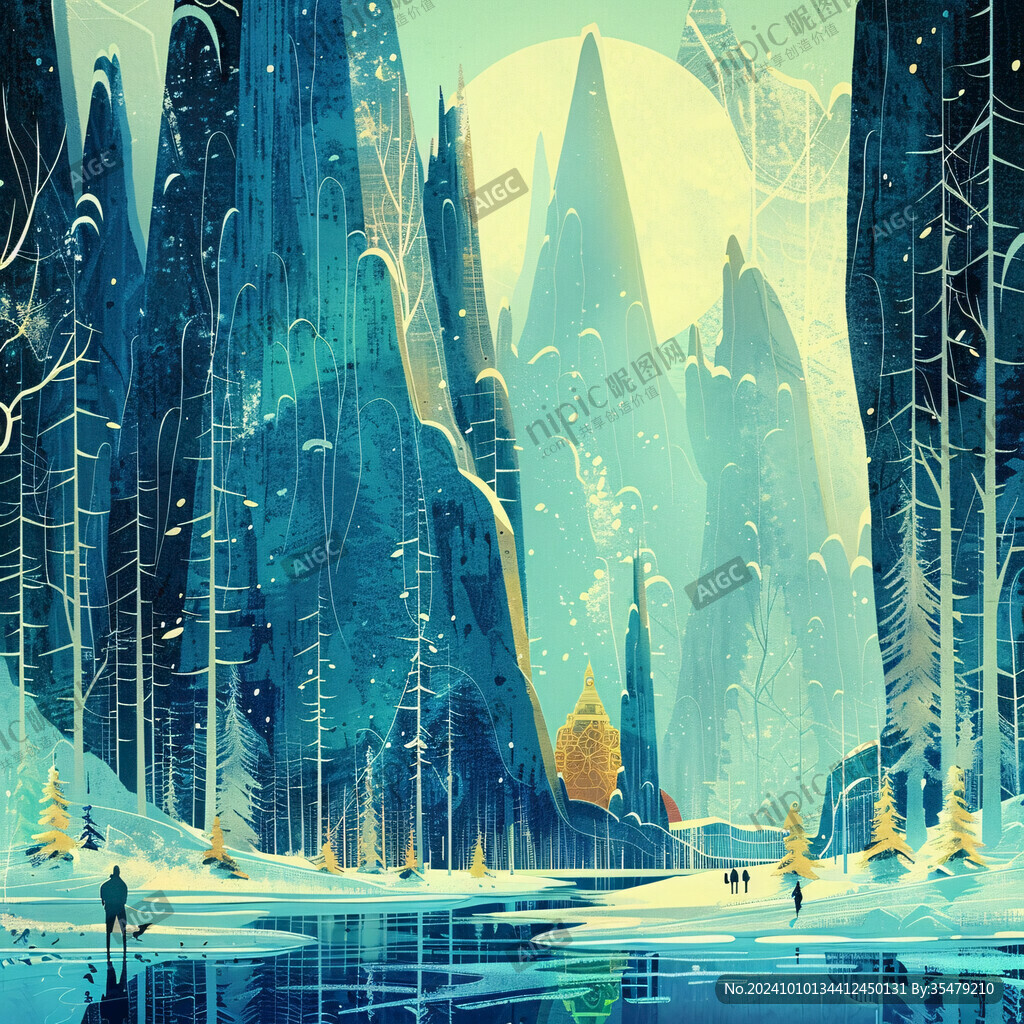 中国城市雪景插画设计
