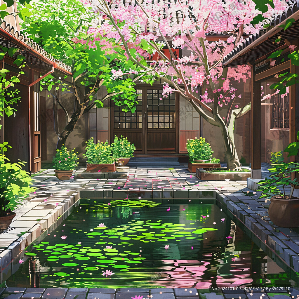 古风庭院插画