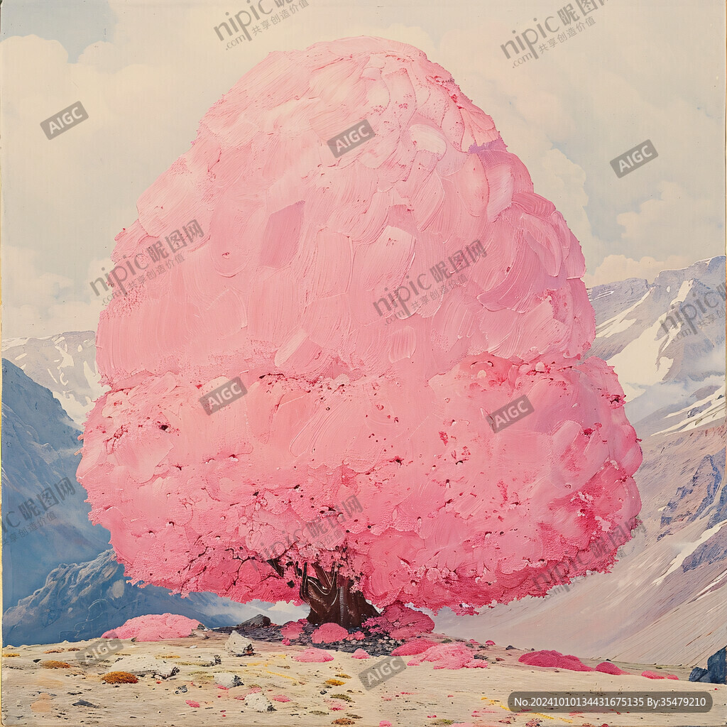 开满樱花的大树插画
