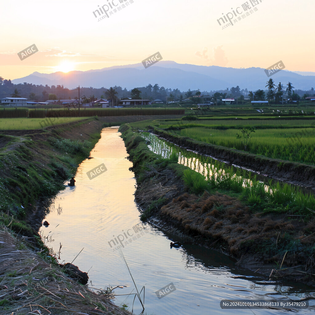 乡间小溪夕阳夕下