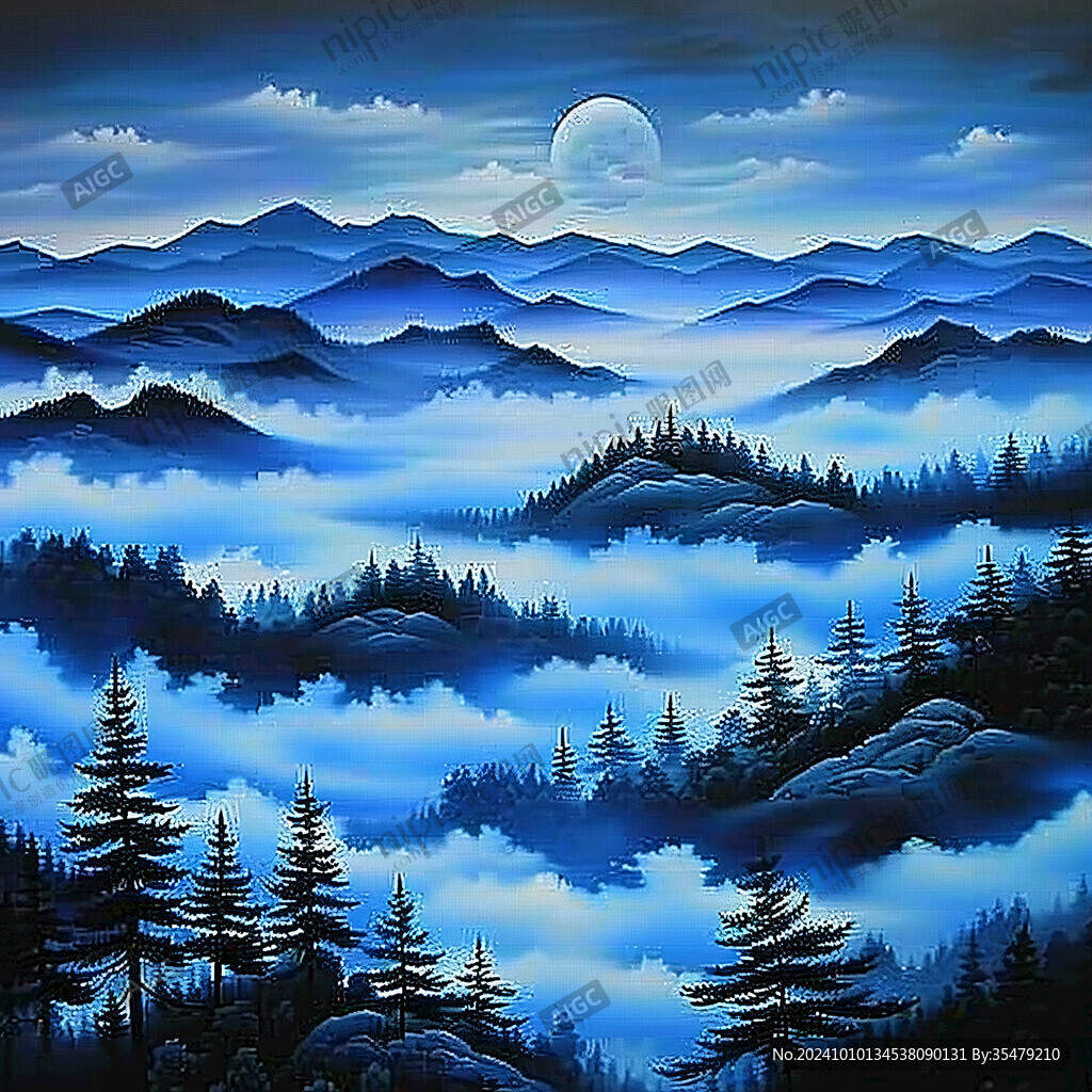 蓝色山水装饰画