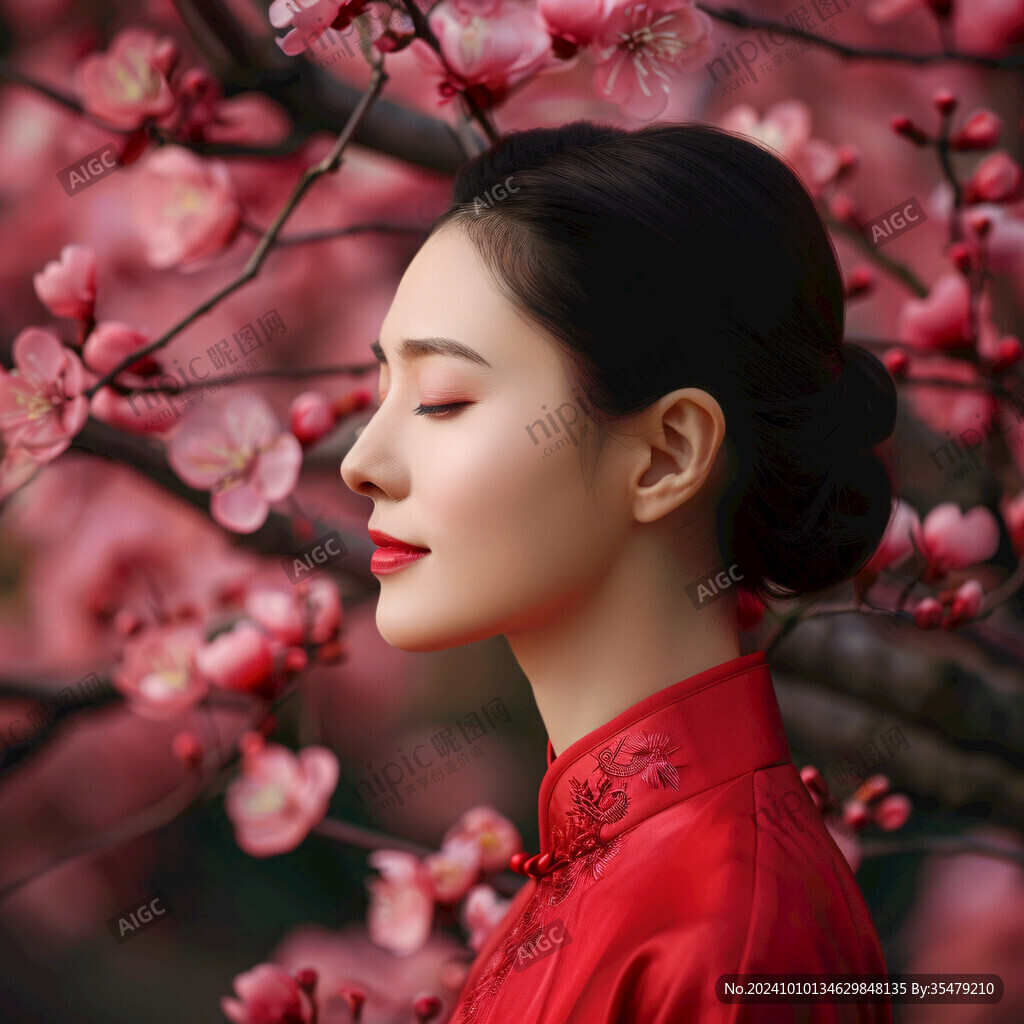 木棉花红色旗袍美女
