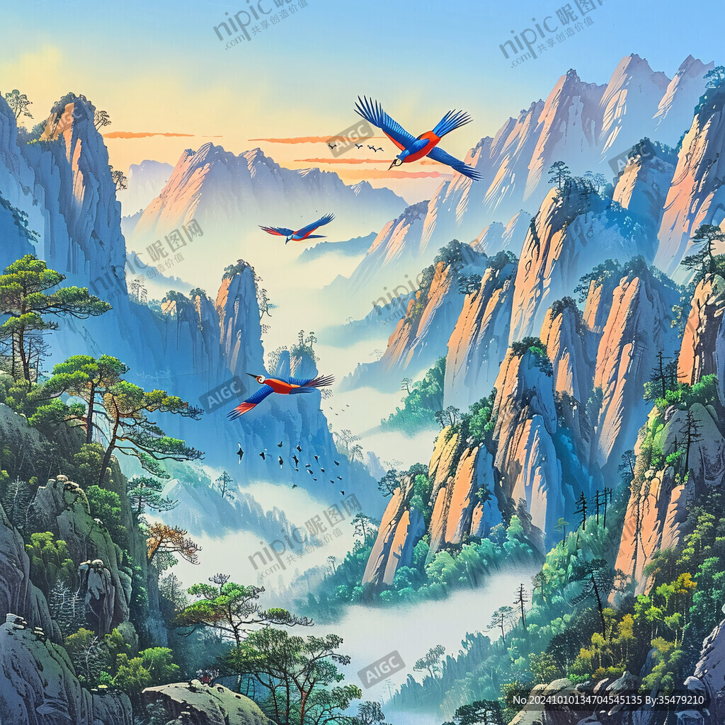 迎客松风景画