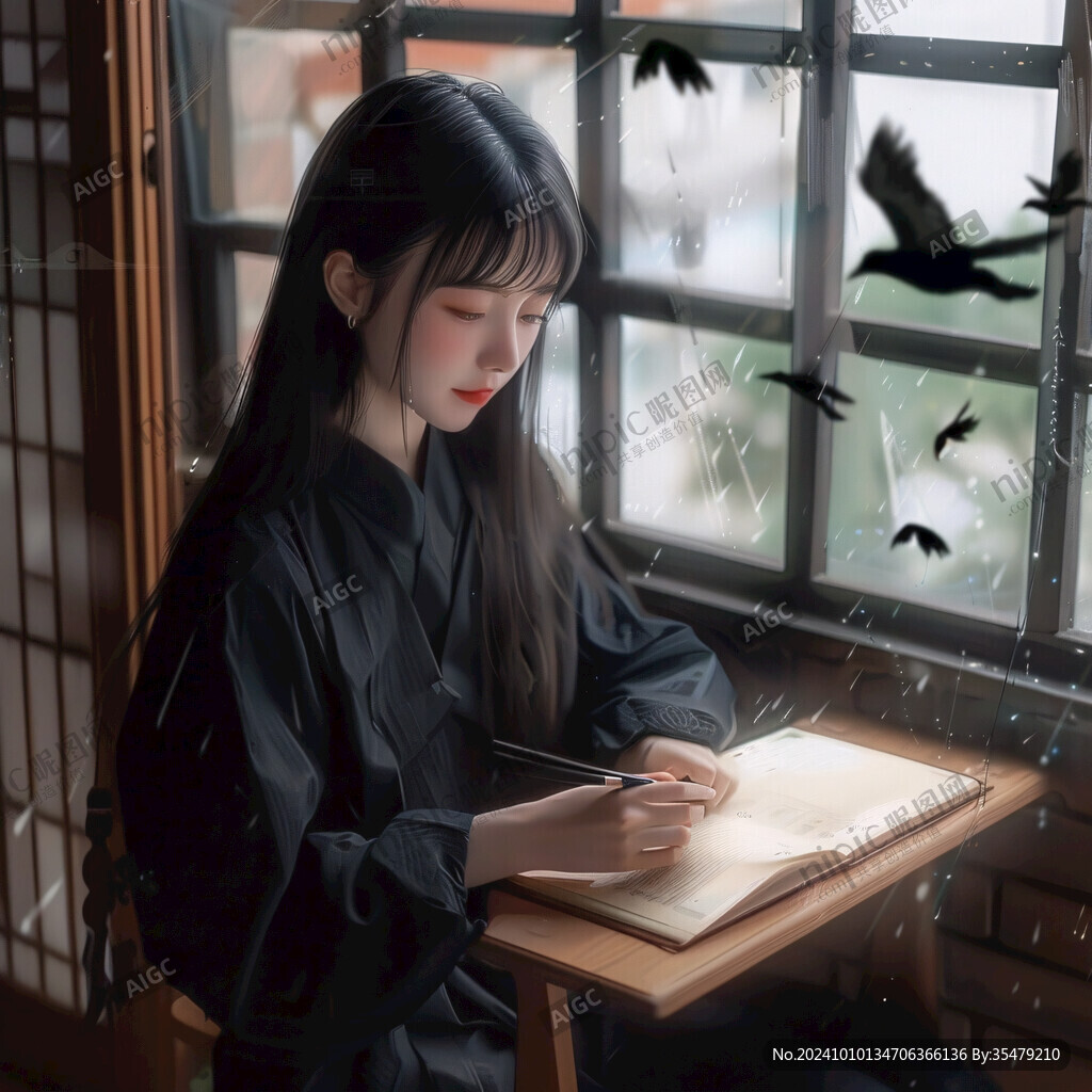 女学生唯美插画