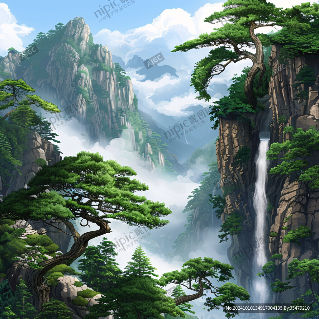 迎客松风景画