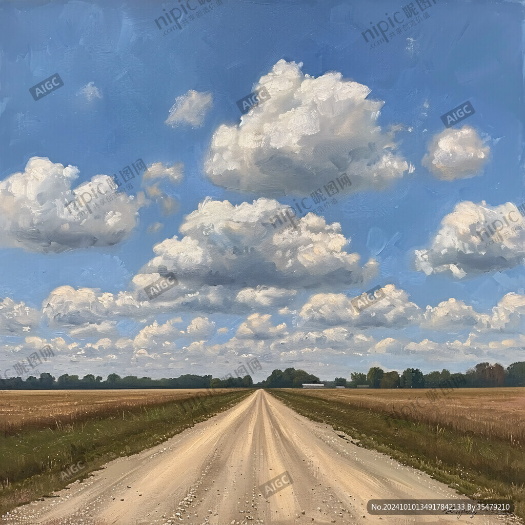 乡间道路油画