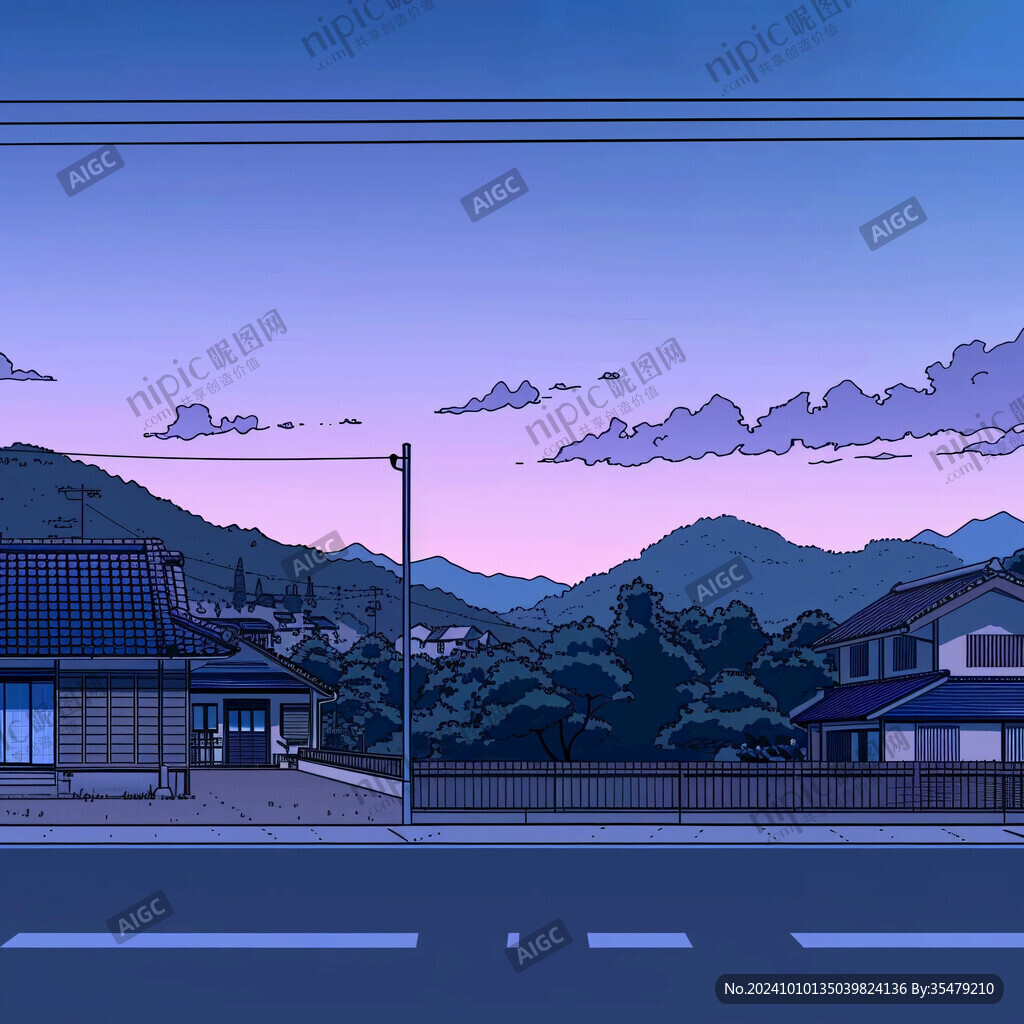 日落街道插画