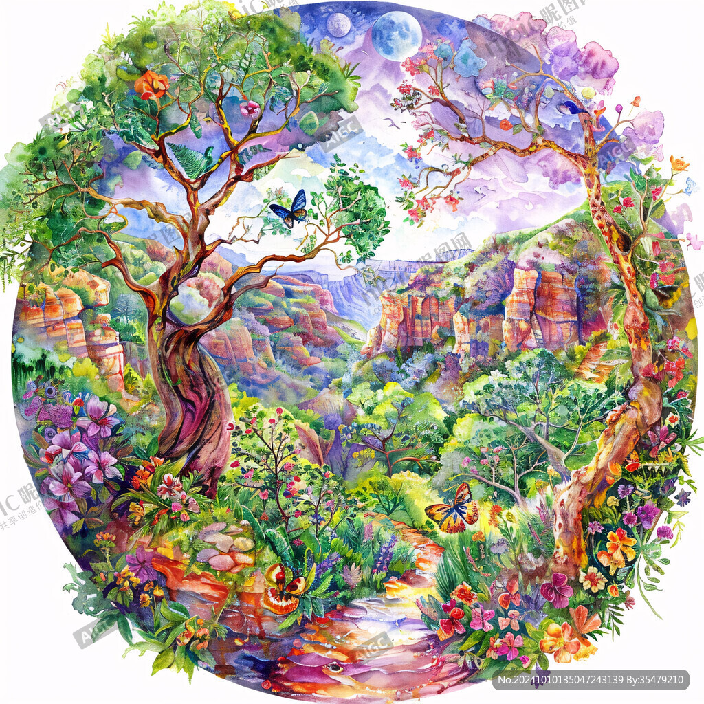 手绘鹰森林时尚插画