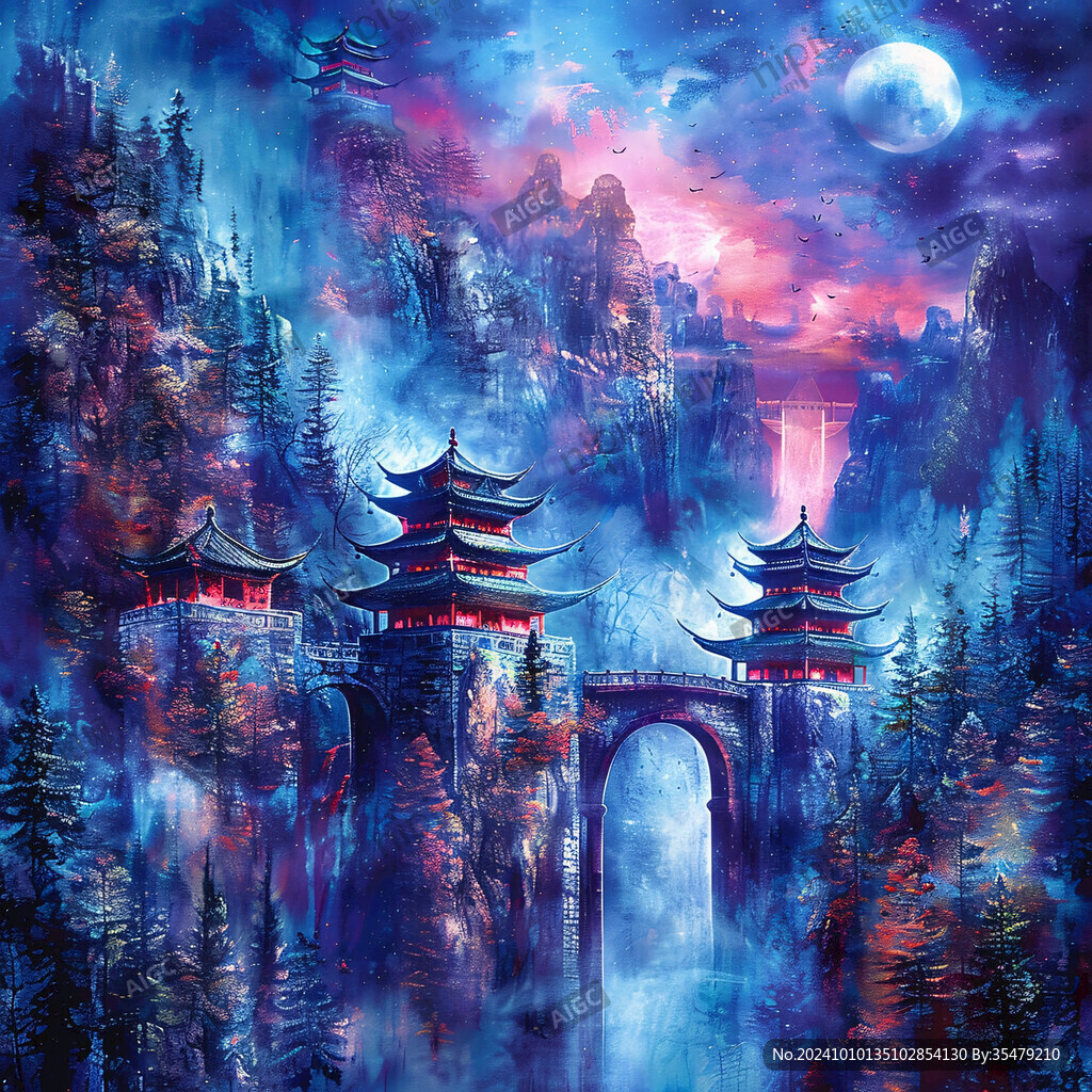 天界晓钟风景插画