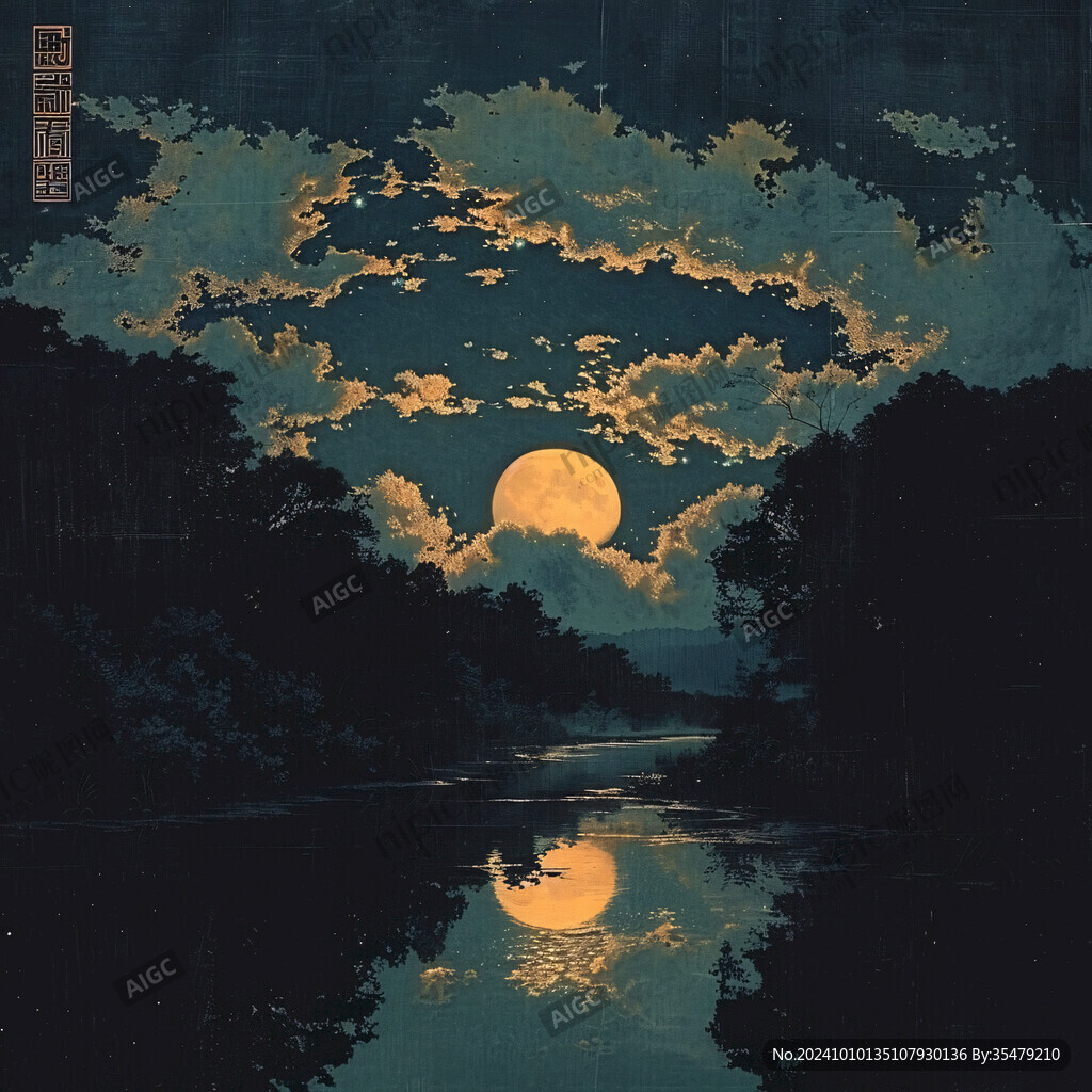 皓月雄风景观插画