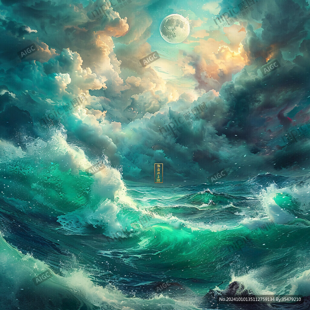 古风海浪包装插画