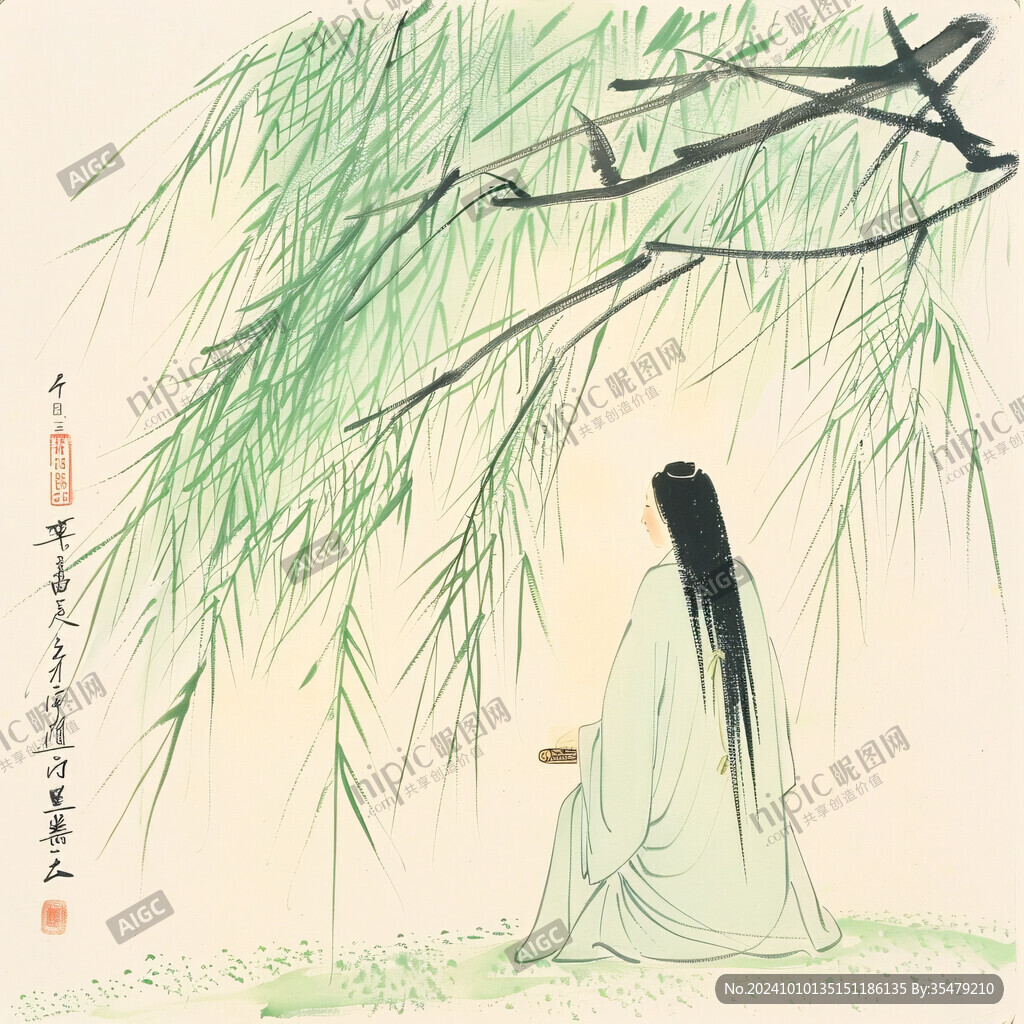 春日杨柳美人图