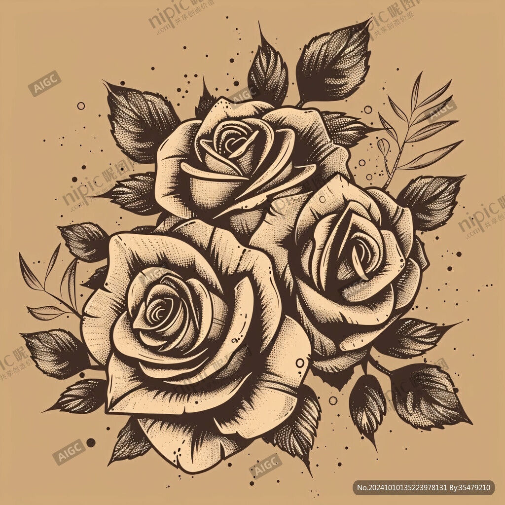 线描玫瑰花