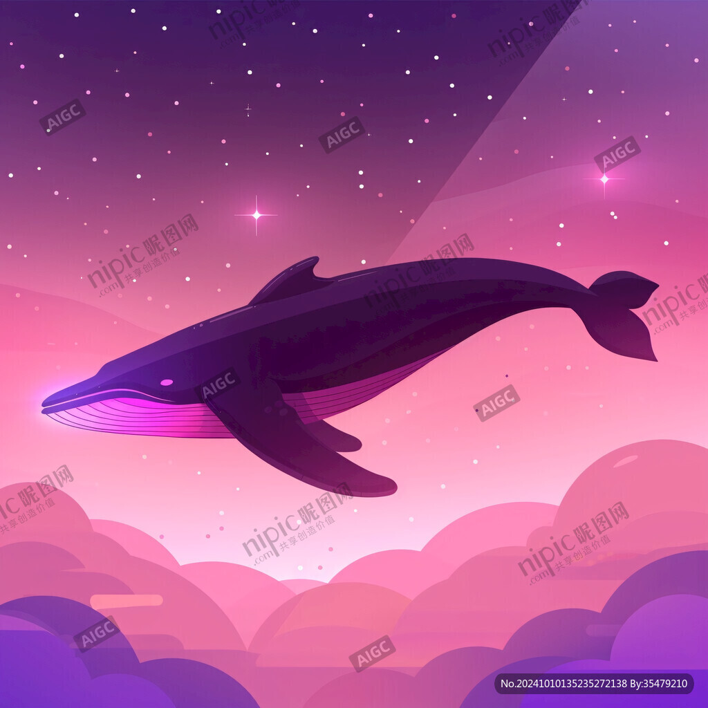 飞翔空中幻想鲸鱼插画