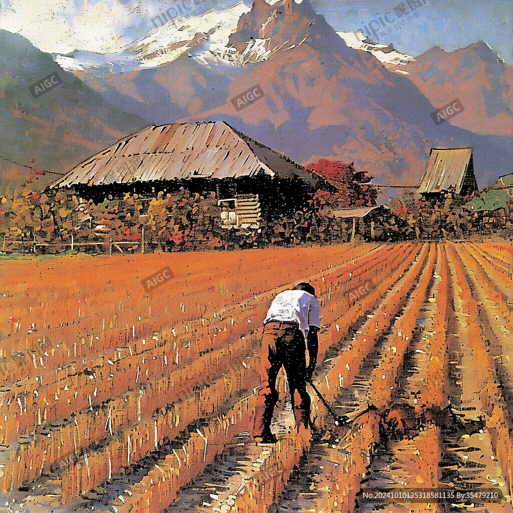 朝鲜田间人物大米插画