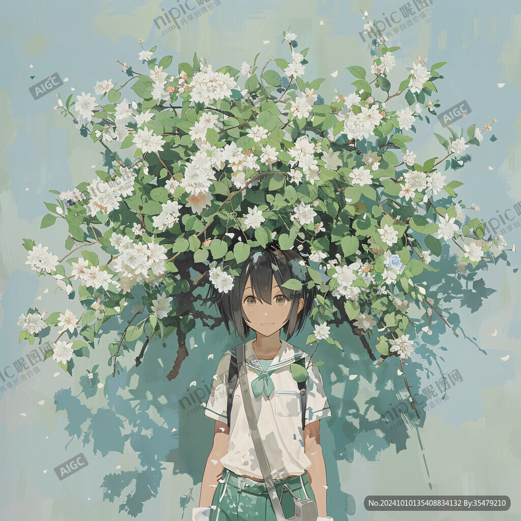 场景插画植物少女
