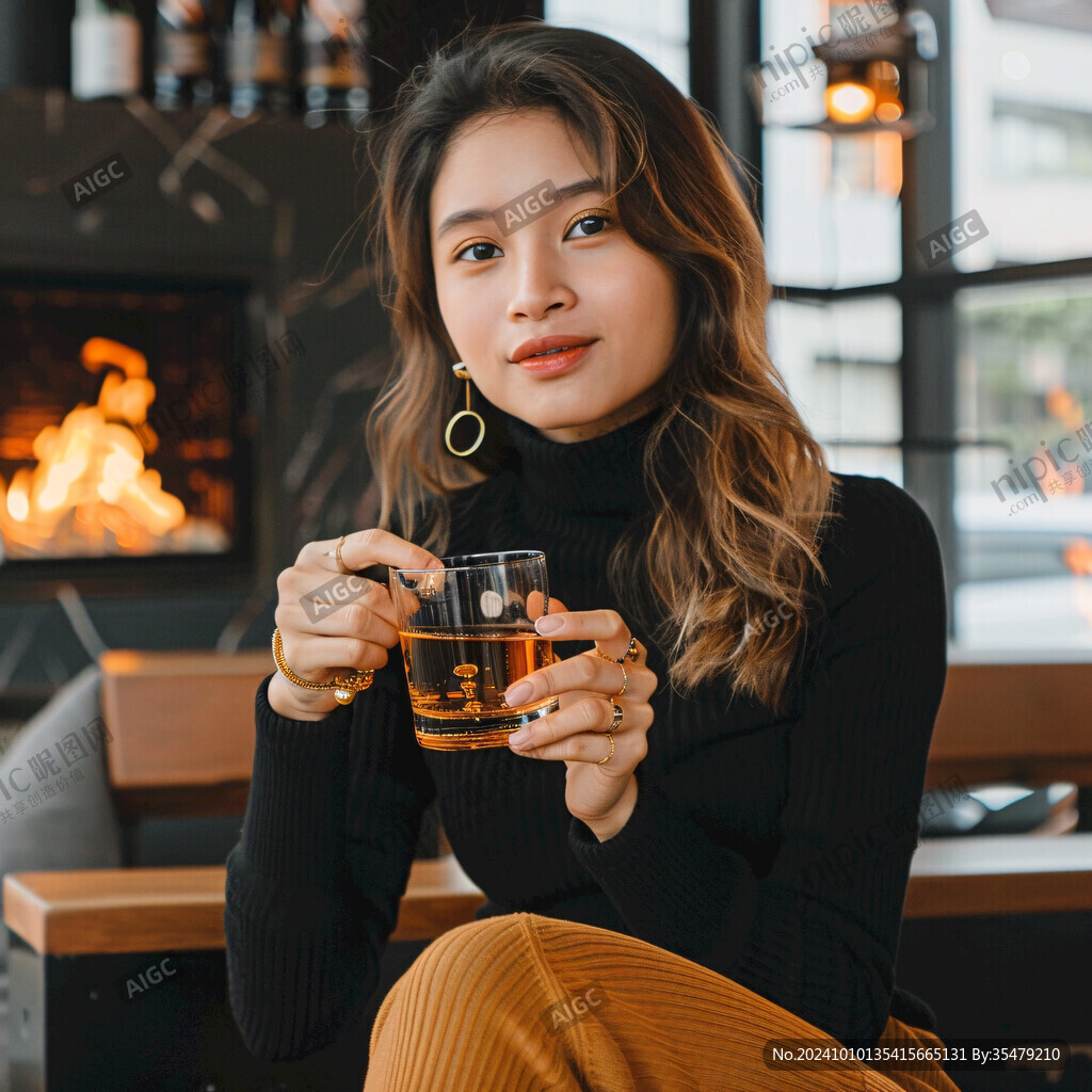 端酒杯的女生