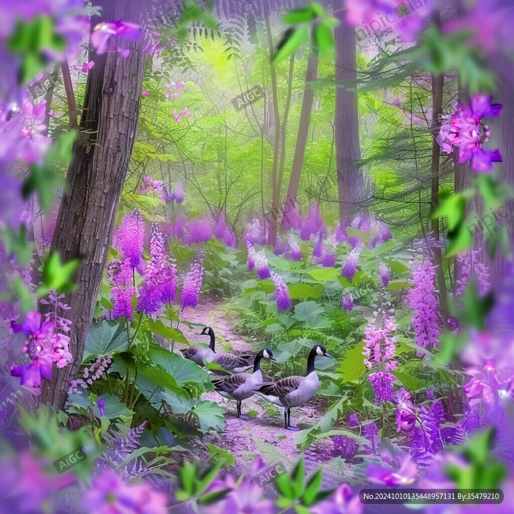 林间紫花丛