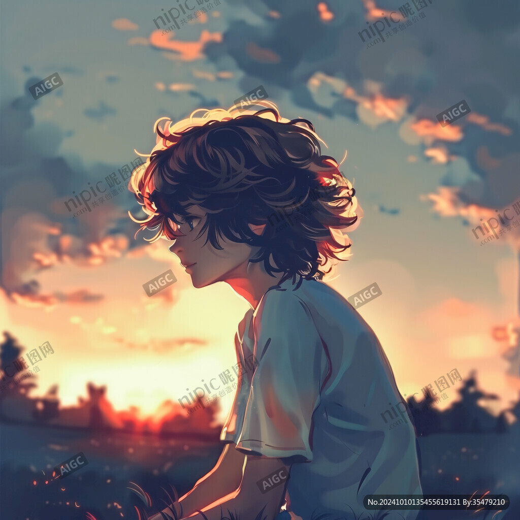 插画夕阳下