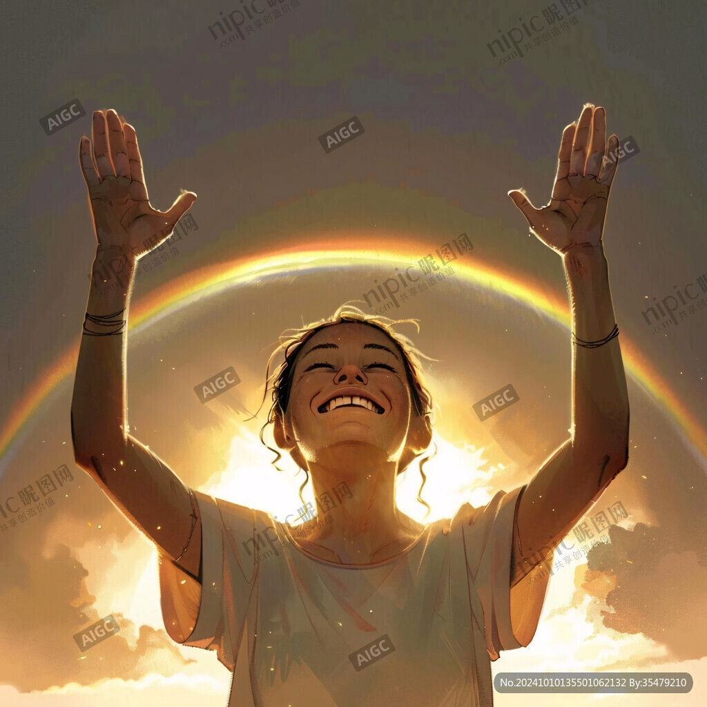 夕阳下呐喊的美女