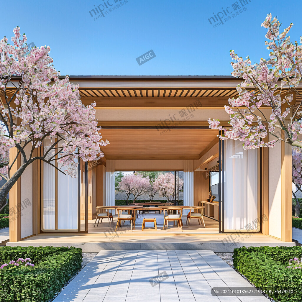 日本樱花庭院建筑