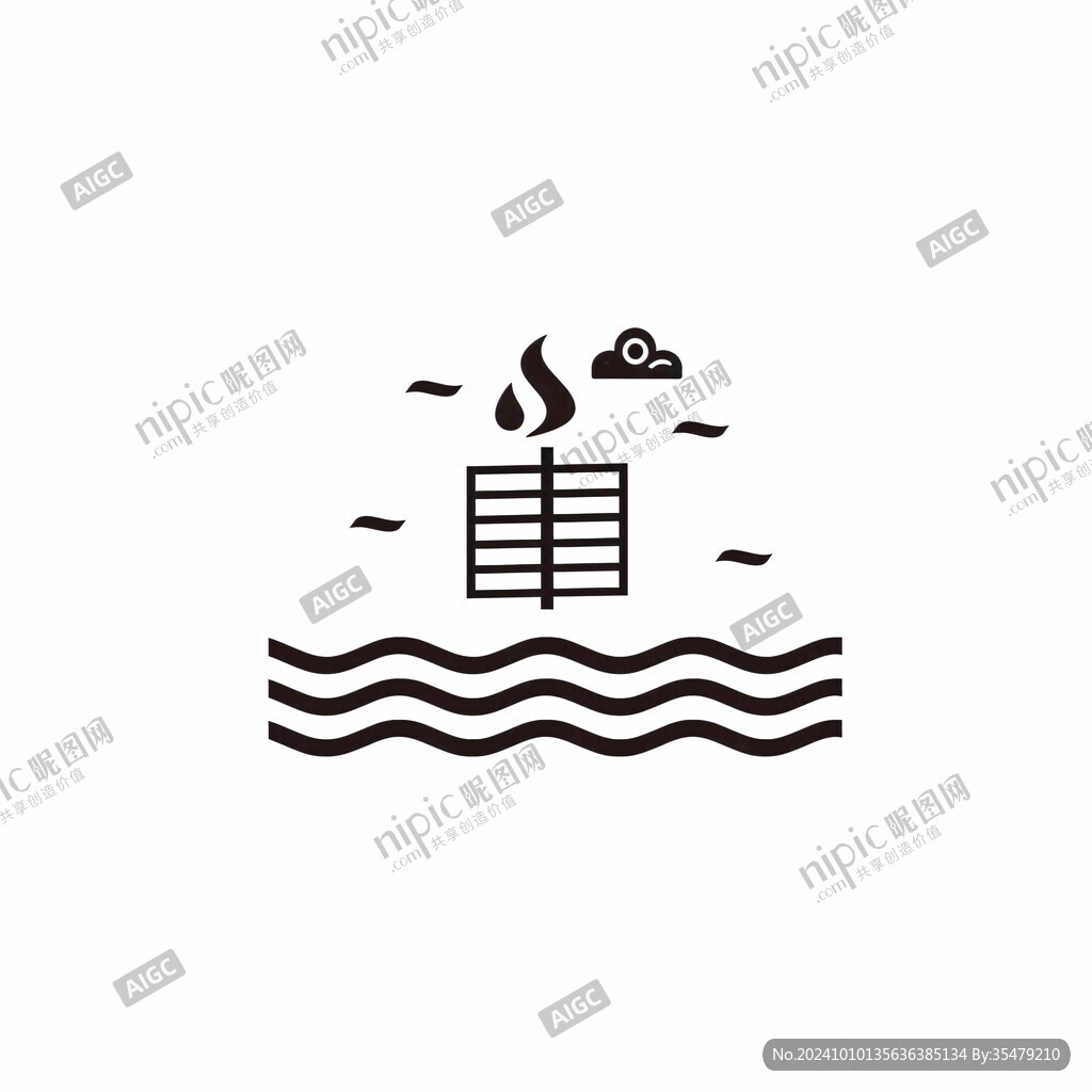 手绘水墨洪水标志