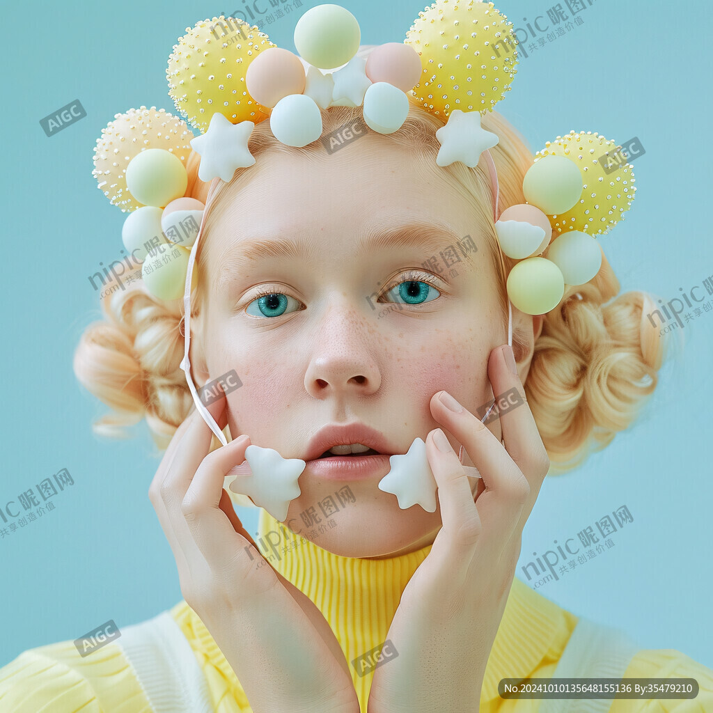 搞怪戴珍珠耳环的少女