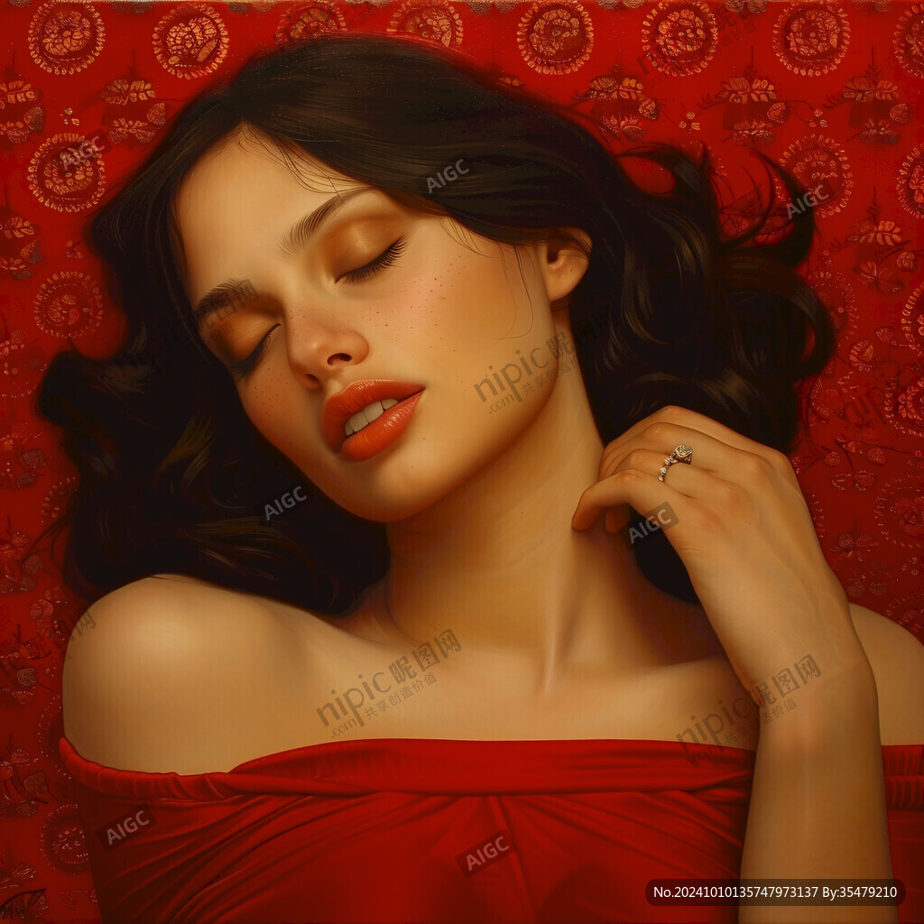 红衣美人插画