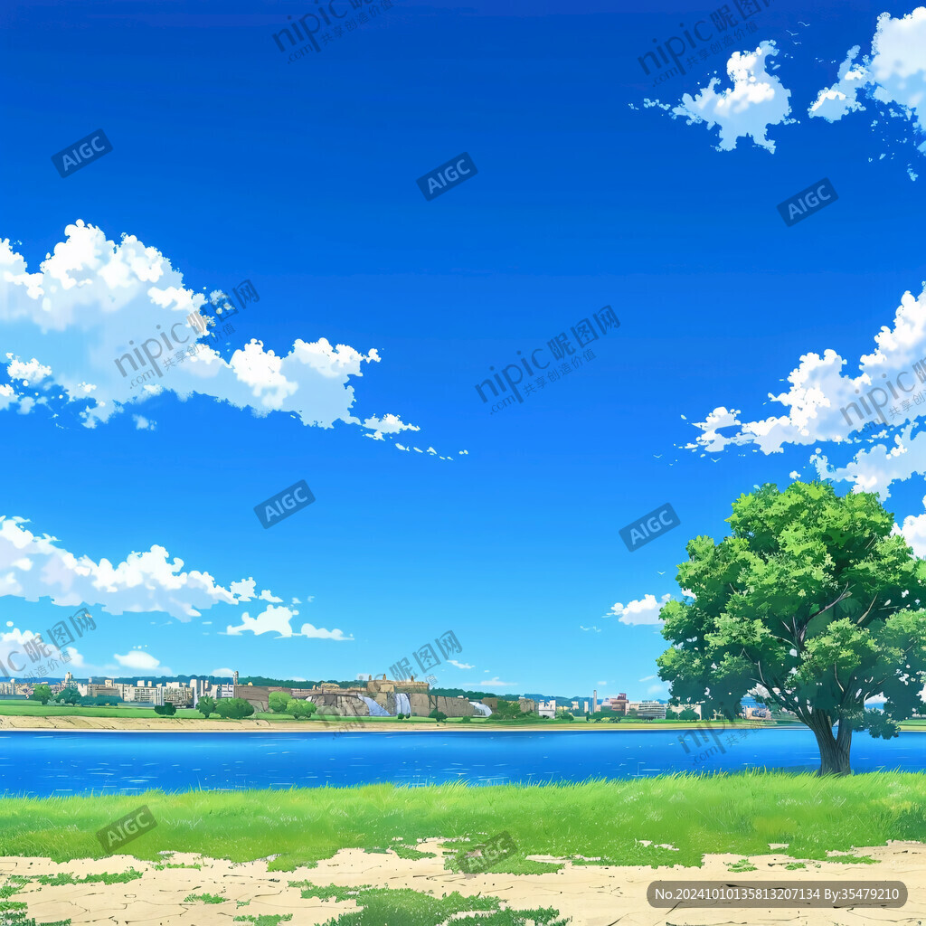 蓝天白云河流绿树