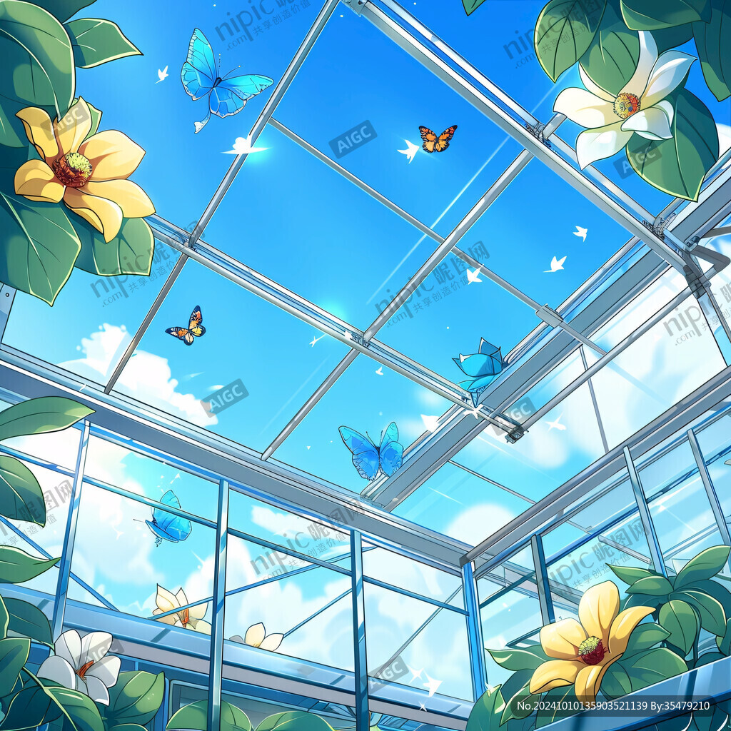 开满鲜花的窗户插画