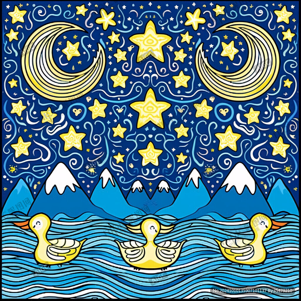 海水纹国潮插画