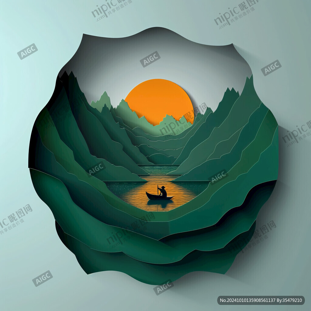 山水行舟插画