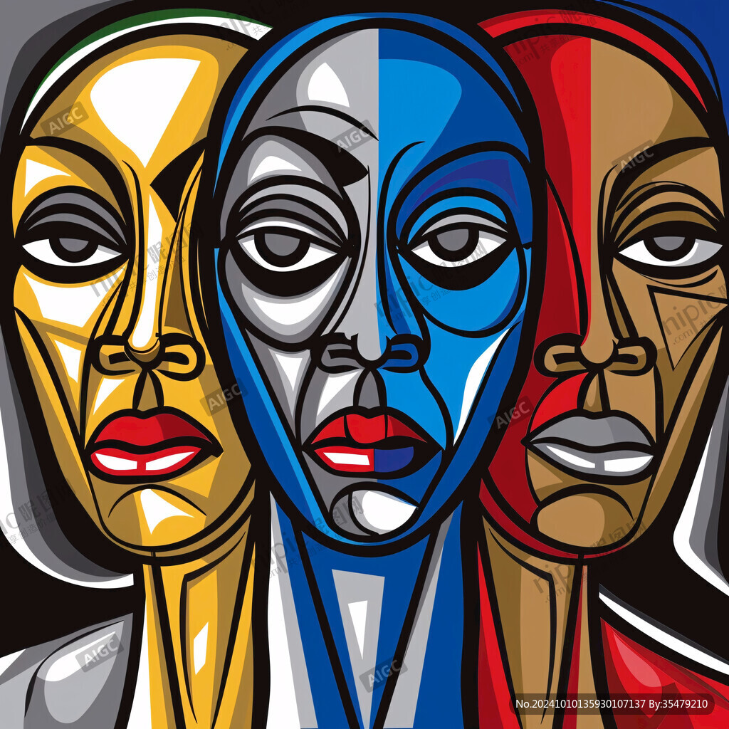 人脸色块拼接装饰画