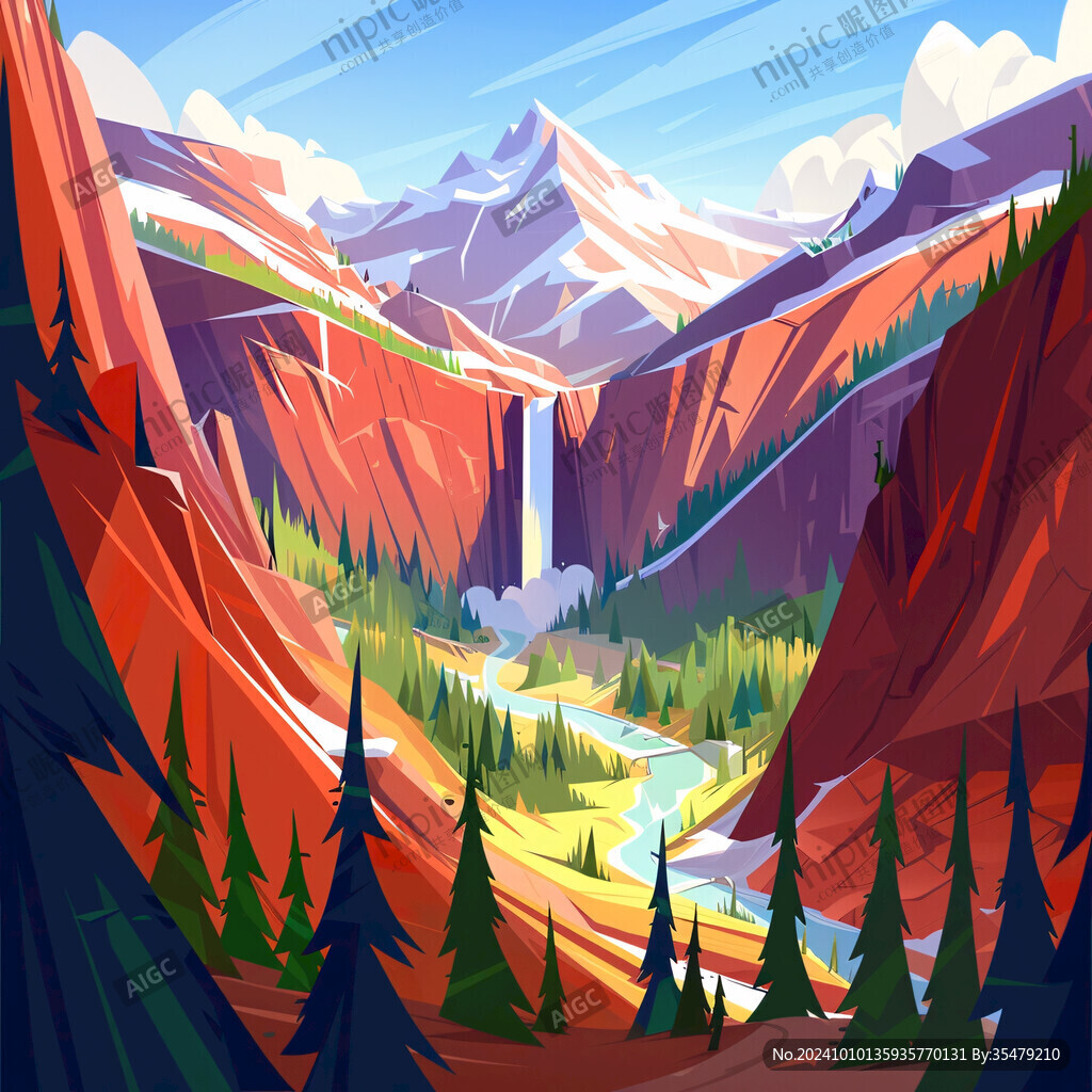大自然山川插画