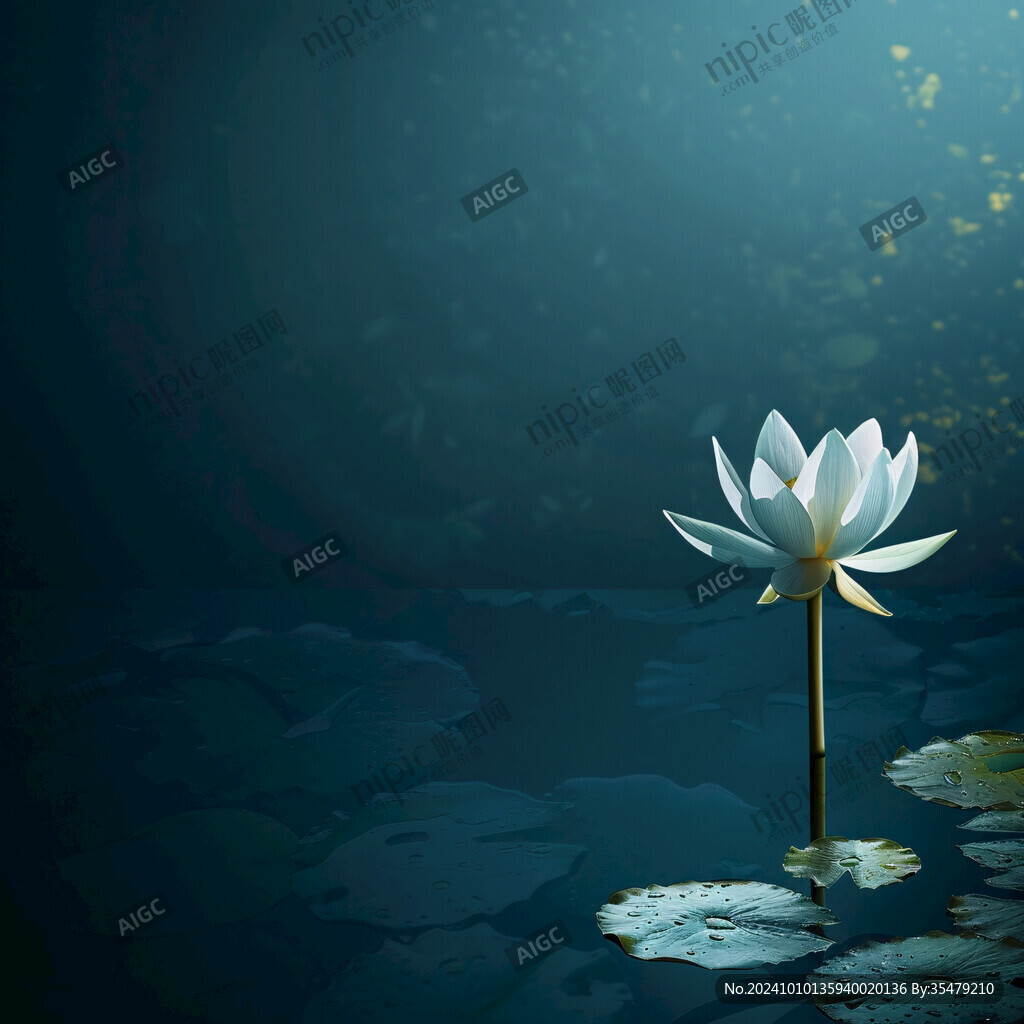 深蓝背景荷花图