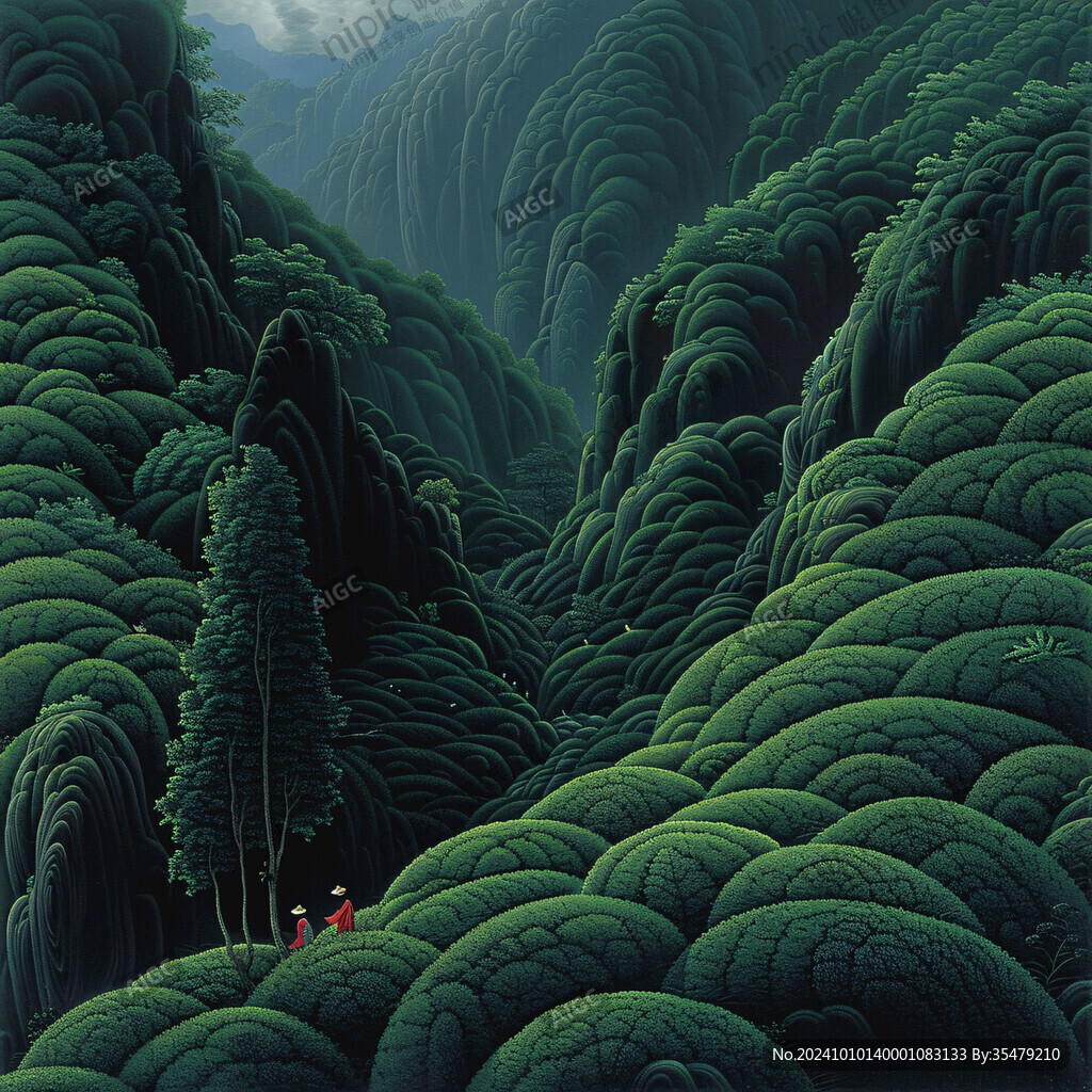 包装插画手绘茶山