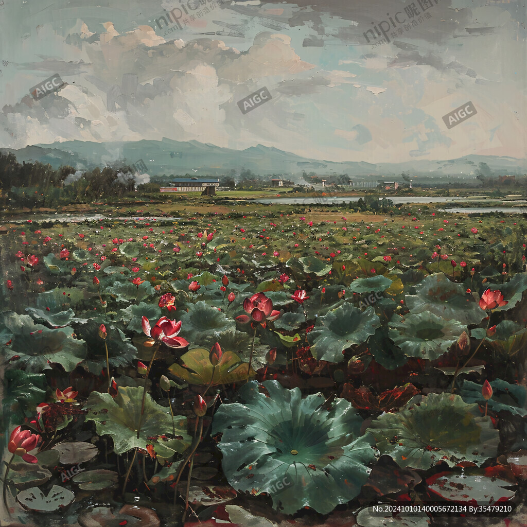 荷花油画下载