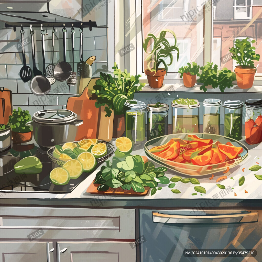 轻奢烹饪插画